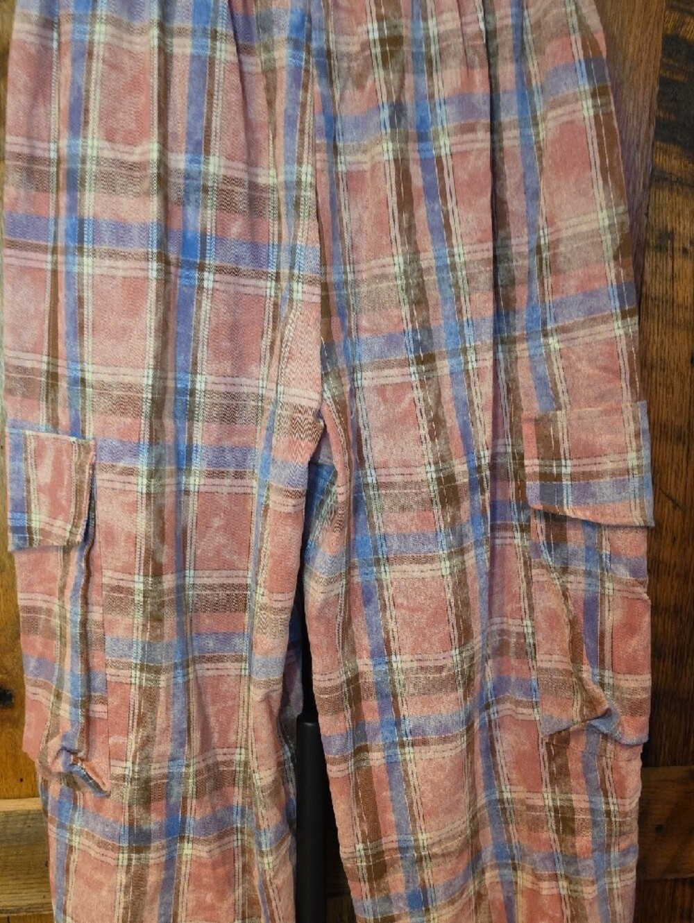 036p POL Pink & Blue Plaid Cargo Joggers - Picture 10 of 12